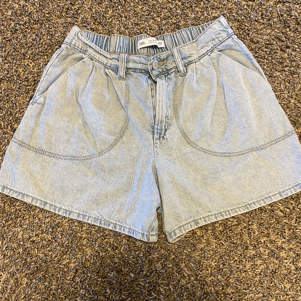 Zara Light Blue Denim Shorts with Elastic Back